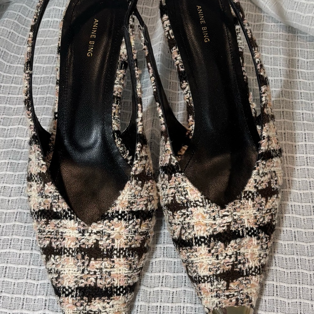 Annie Bing Nina Tweed Slingback Heels - Picture 2 of 7